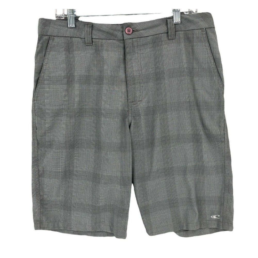 O Neill Shorts Adult Mens 32 Gray Plaid Chino Golf Casual Golfing Lightweight
